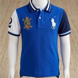 Polo Ralph Lauren Boys Size 7 Big Pony Colorblock Polo Shirt Blue Navy White #2
